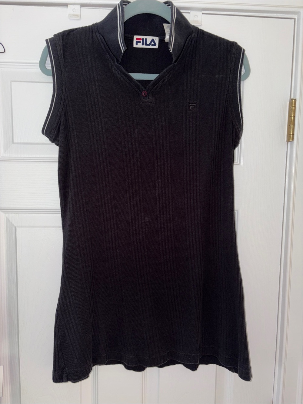 FILA Ribbed Sleeveless Polo dress  in Black Size Medium